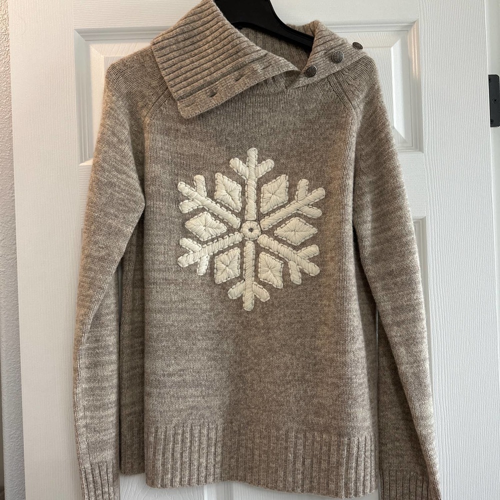 NWOT Womens Sundance Stratton Cream Wool Snowflake Sweater Split Cowl Neck Large